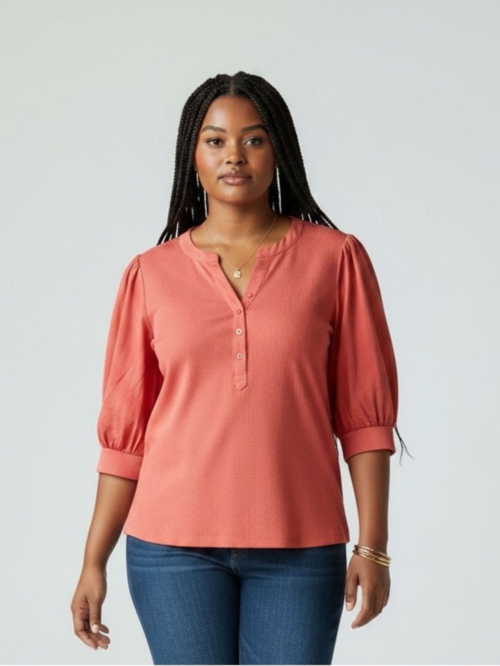 Soft Surroundings Raylee Knit Coral Balloon Sleeve Pullover Women’s Size 1X